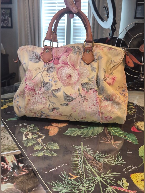 Ralph Lauren Handbags - VINTAGE Ralph Lauren Pink Floral Canvas Tote with Brown Leather Handles